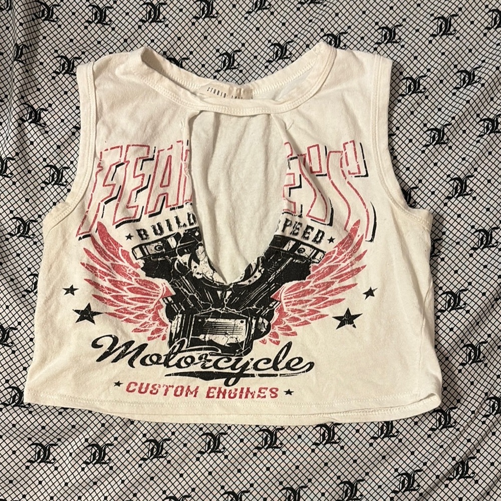 Fearless Motorcycle Graphic Tank Top - White and Red